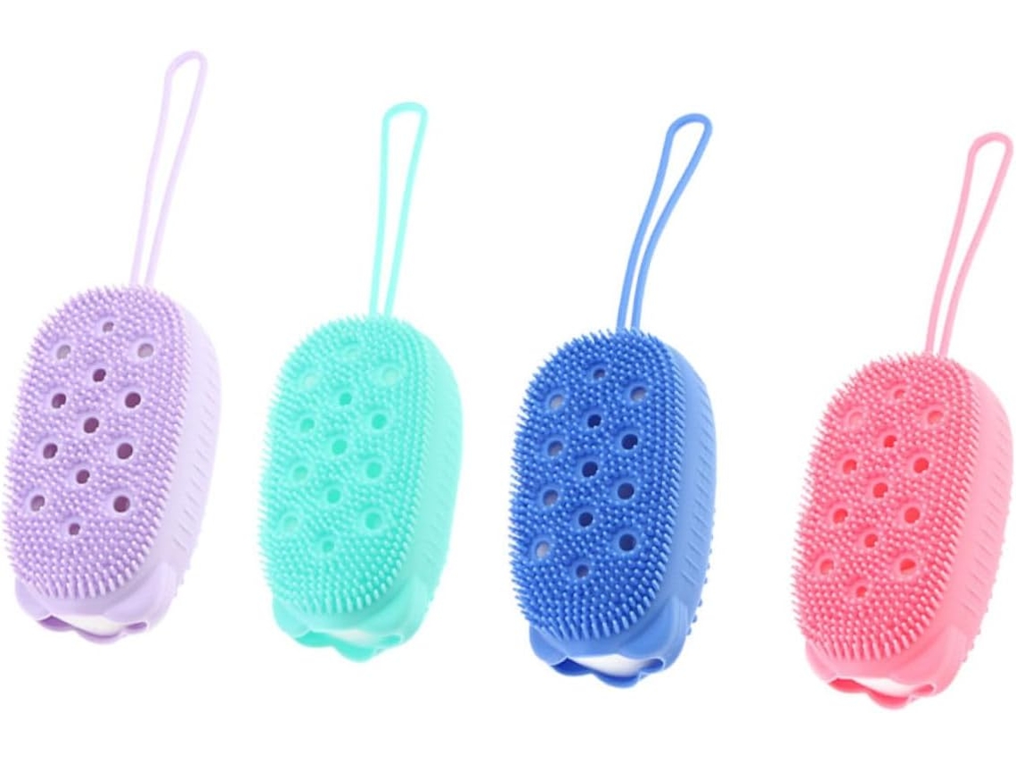 Conjunto De 4 Escovas Esfoliantes Silicone Stobaza Para Banho, Dupla Face Com Anel Para Pendurar, Limpeza Suave Para