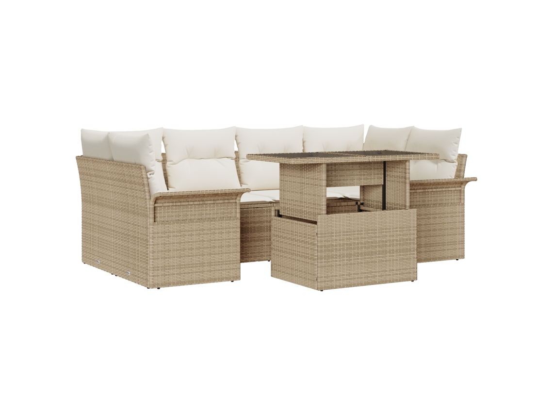Conjunto 7 Conjunto De Sofá Modular Vidaxl Bege Vime Pe (234 X 132,5 X 85 Cm)