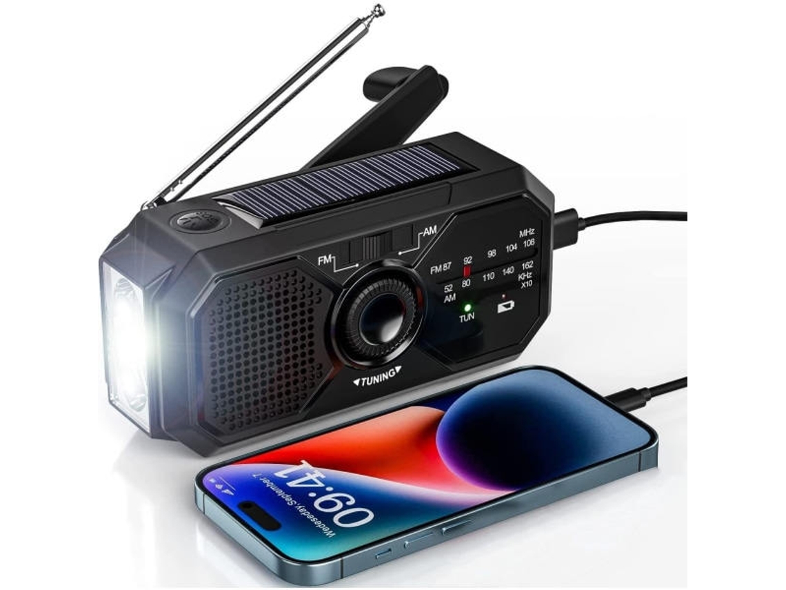 Rádio Solar, Portátil com Manivela, Nostálgicos AQUAFORGE