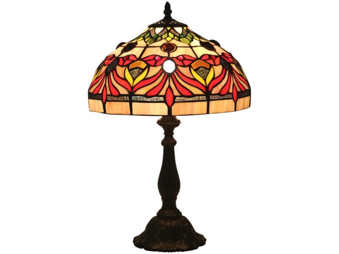 Abajur De Mesa Tiffany 30cm Com Vidro Colorido E Cúpula Retrô, Luminária De Leitura, Iluminação De Cabeceira Para Quarto