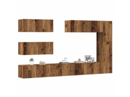 Conjunto De Armário Tv 7 Peças Montado Na Parede Madeira Antiga Dkd Home Decor