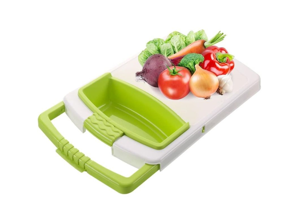 2026 tabla de Corte Multifuncional de Plástico Verde com Coador e Contêiner, Portátil para Frutas e Legumes