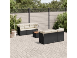 Jogo de Sofá 7 Peças P/ Jardim C/ Almofadões Vime Pe Preto Dkd Home Decor