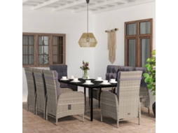 Vidaxl 9 Pcs Conjunto de Jantar para Jardim C/ Almofadões Cinza/preto