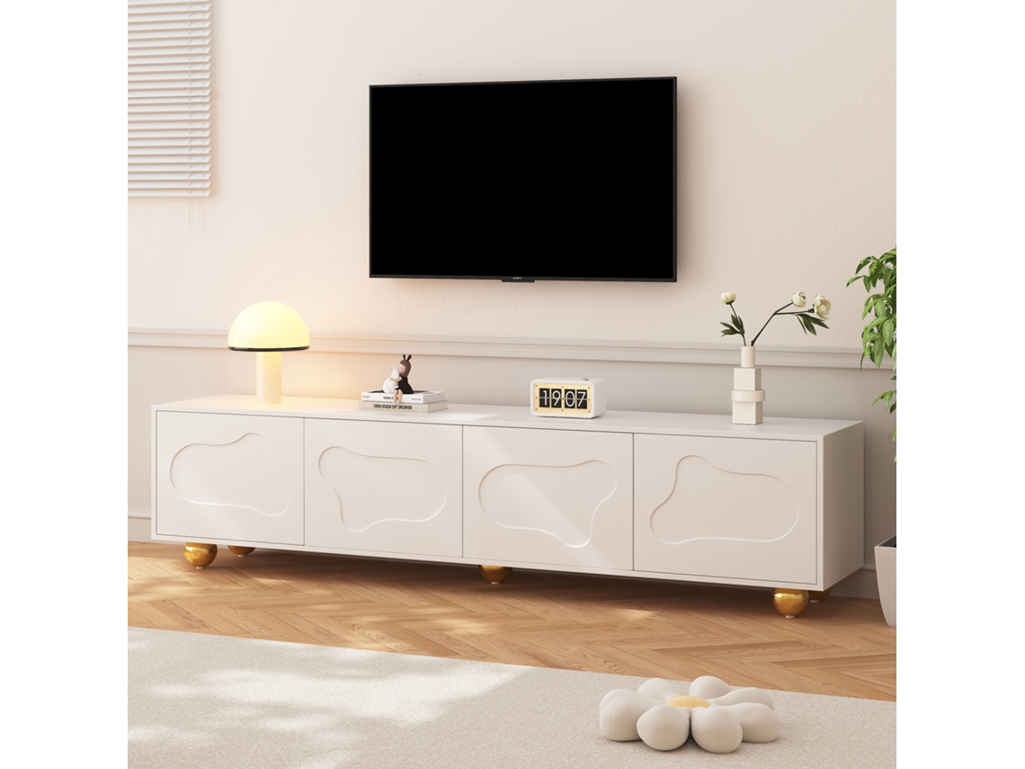 Móvel Para Tv Branco Em Formato De Nuvem, 180 X 40 X 45 Cm, 2 Armários, 5 Pés, Para Tvs Até 75 Polegadas