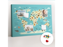 Painel De Cortiça Para Parede Mapa-múndi Com Animais Para A Sala De Estar Espelharte (70x100 Cm)