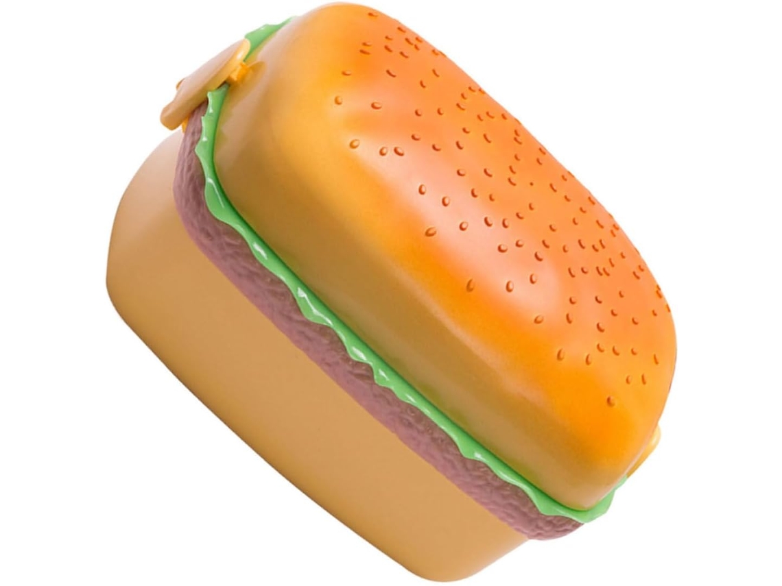 Lancheira Portátil Bento Box, Com Design De Hambúrguer, Feita De Plástico Leve Com 3 Compartimentos, Ideal Para Escola E