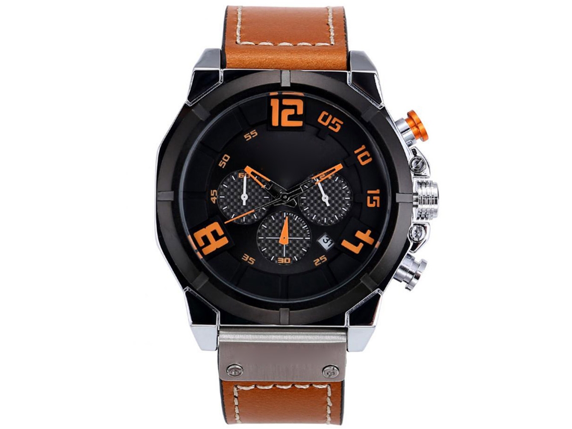 Relógio masculino Curren com calendário, pulseira de couro PU, movimento de quartzo e resistência à água.
