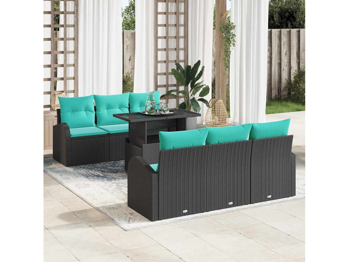 Vidaxl Conjunto De Sofá De Jardim 7 Unid. Preto