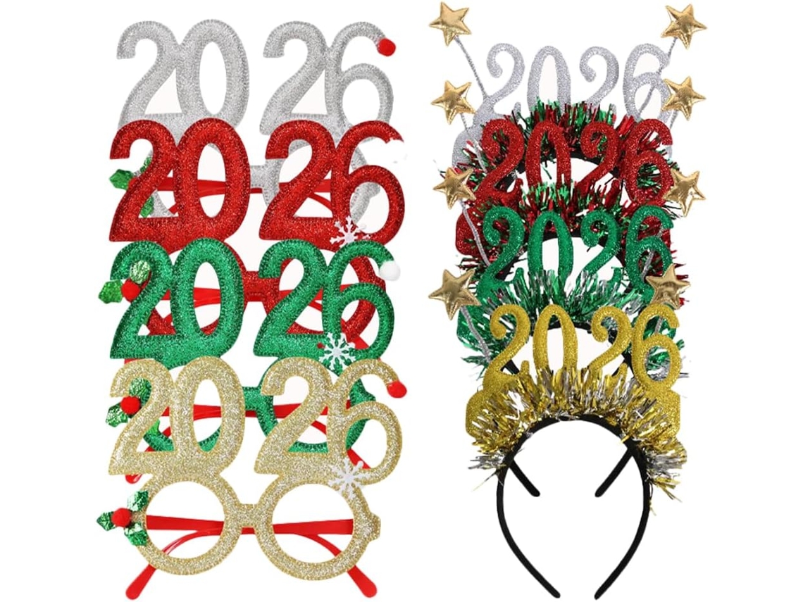Conjunto De 8 Peças De Tiara E Óculos Para Festa De Ano Novo - Adereços Criativos Para Fotos.