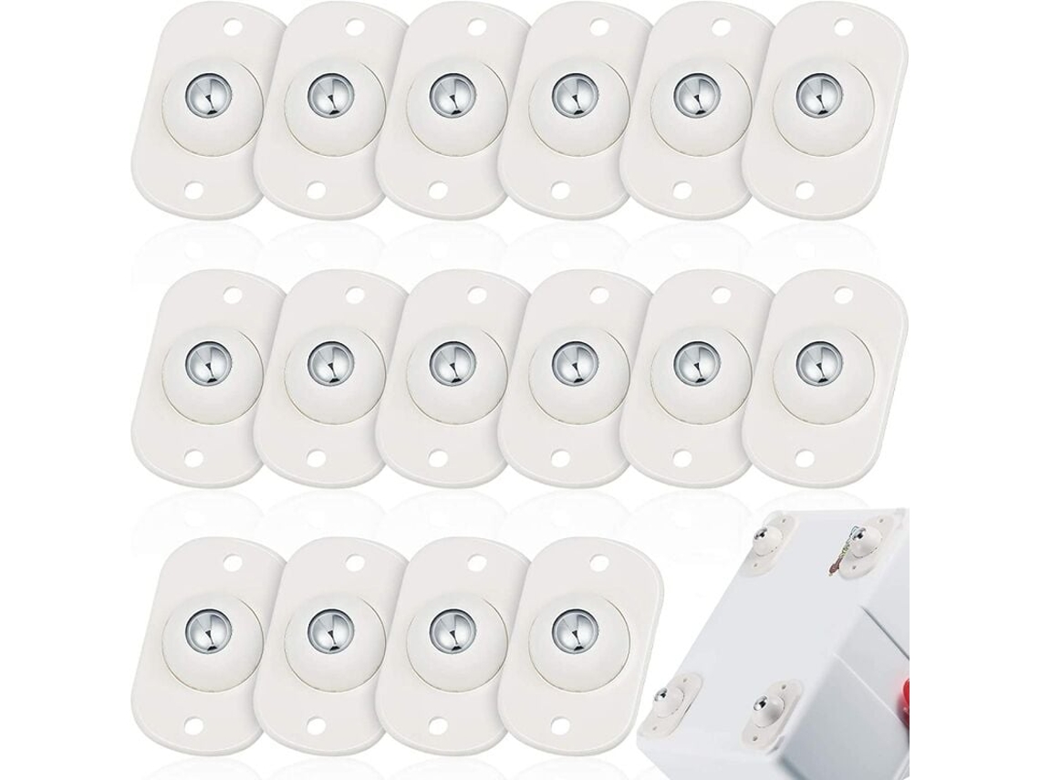 Conjunto De 16 Mini Rodízios Brancos Autoadesivos Giratórios Para Móveis. Aquaforge