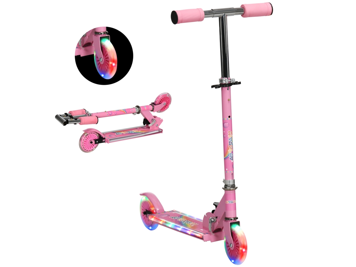 Trotinete para Crianças Dobrável com Luzes e Música 4 Alturas Ajustável Rodas Brilhantes e Pedal Led 67x32x65 78 Cm Rosa LAMAISON