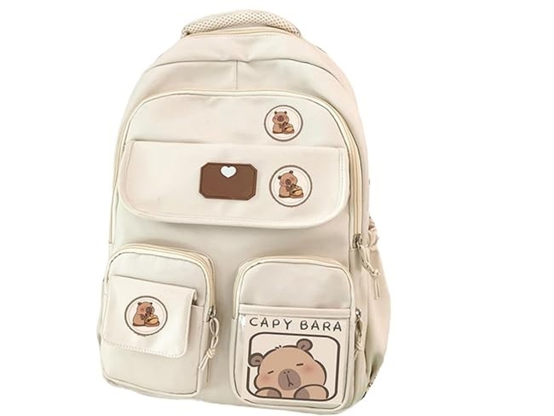 Lurelia Mochila Capivara Para Escola Estética Formal Com Alfinete Kawaii E Acessórios Infantil Brancas