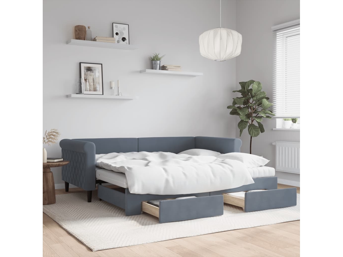Vidaxl Sofá-cama C/ Gavetão E Gavetas 90x190 Cm Veludo Cinzento-escuro