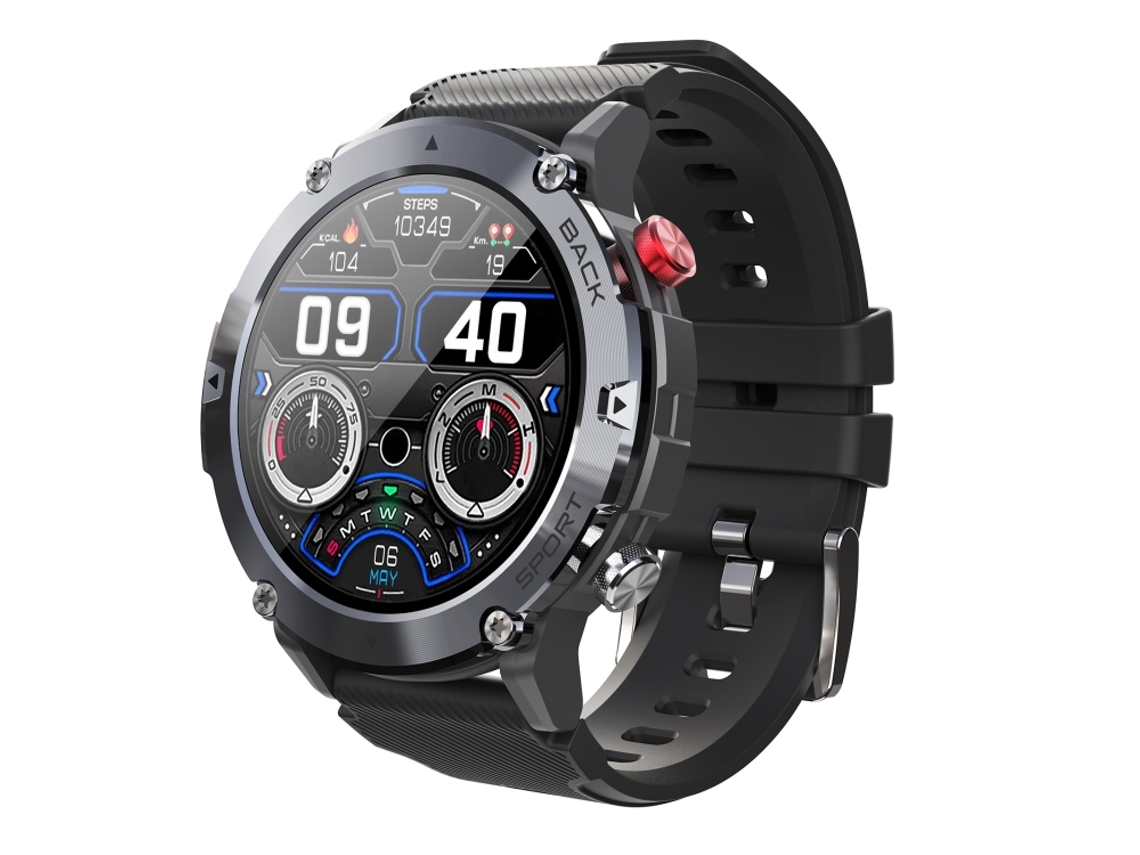 (Preto) Smartwatch com tela redonda de 1,32 polegadas em tecido HD e suporte para bate-papo via Bluetooth.