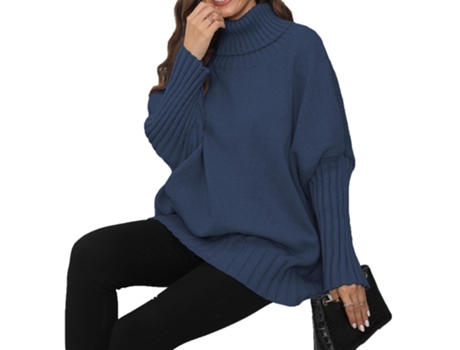Camisola De Mulher Viviliyya Grosso Oversize Gola Alta Poliéster Azul (l)