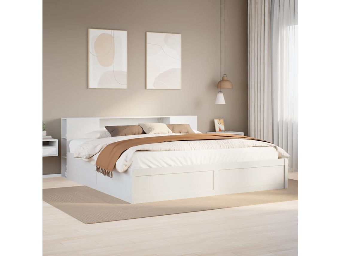 Cama Sem Colchão 180x200 Cm Madeira De Pinho Maciça Branco