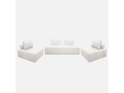 Sofá Modular Em Tecido Bouclé, 3 Lugares, Creme