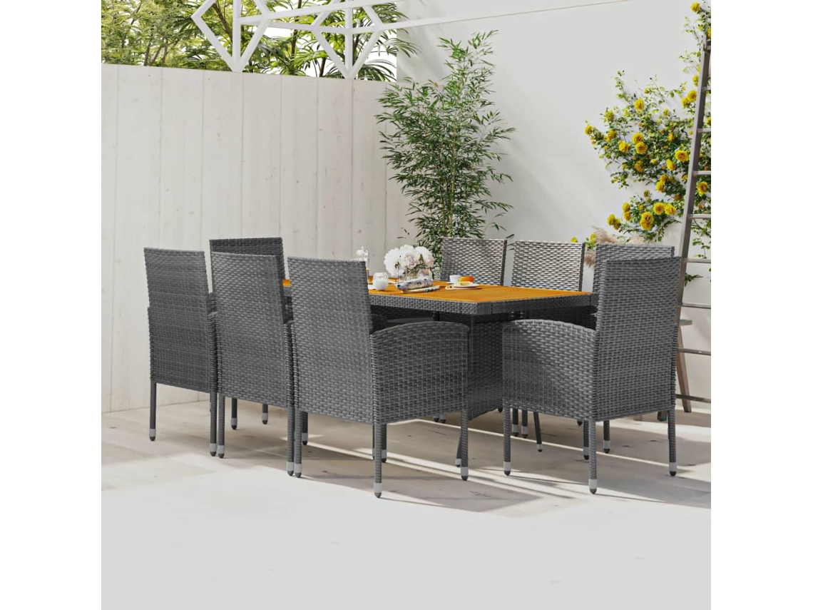 9 Pcs Conjunto De Jantar Para Exterior Vime Pe Cinza Dkd Home Decor