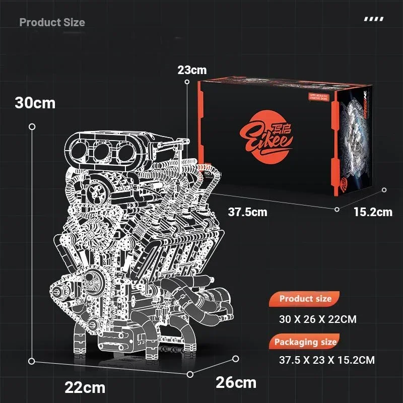 Conjunto De Blocos De Montar Modelo De Motor V8 De Supercarro (2347 Peças) Brinquedo De Blocos De Montar Moc