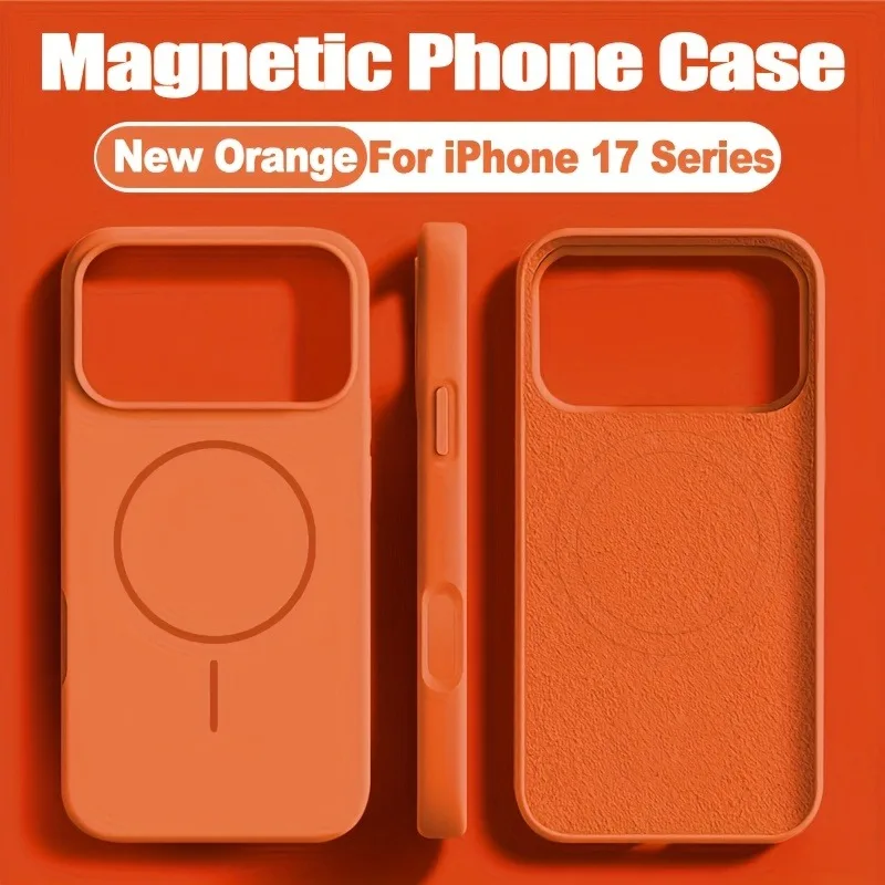 Capa Protetora Macia Com Carregamento Sem Fio Magnético Para Iphone 17 Pro (laranja)