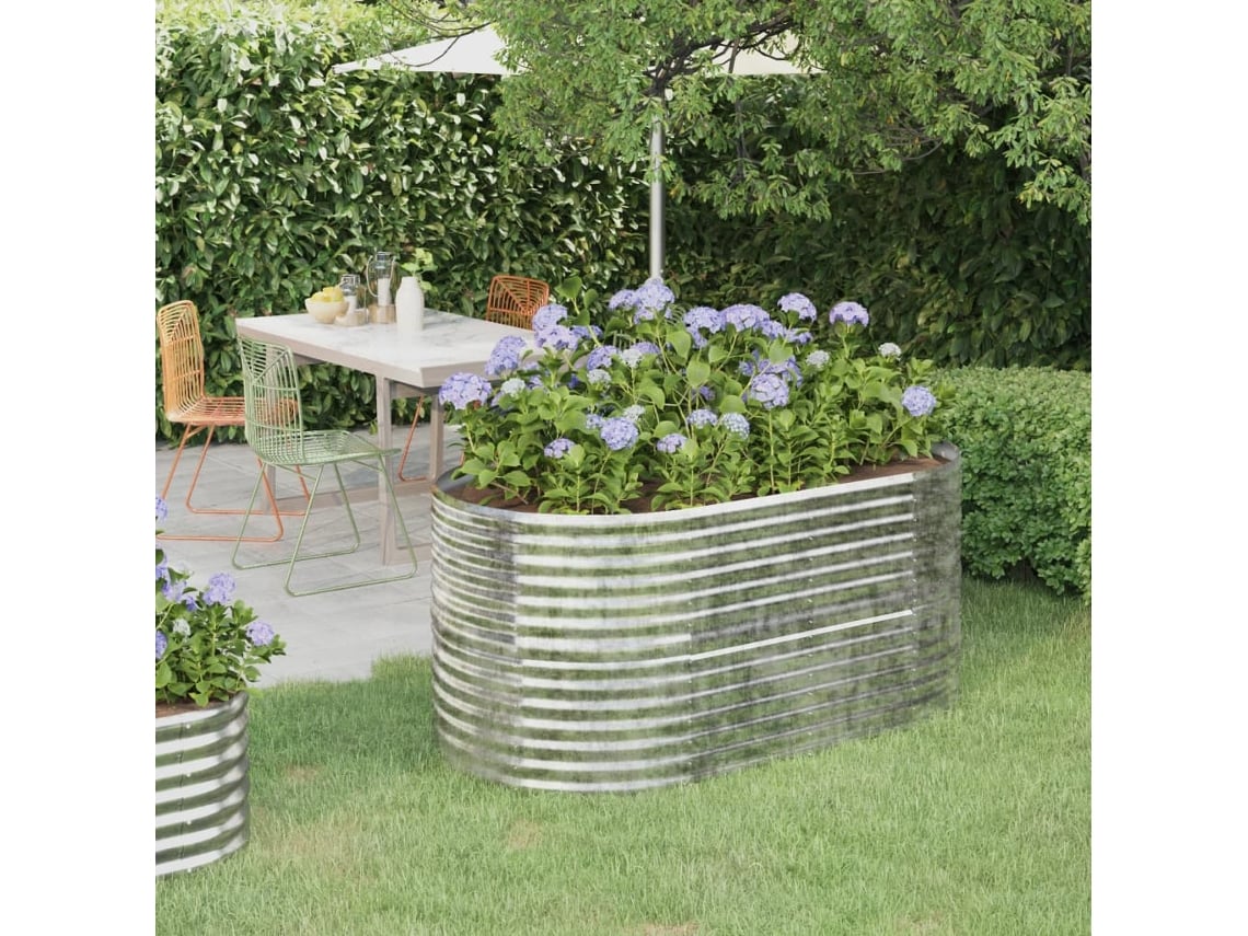 Canteiro Elevado | Vaso De Jardim | Floreira Jardim 152x80x68cm Aço Revestido A Pó Prateado Wsd152835 Lovely Home