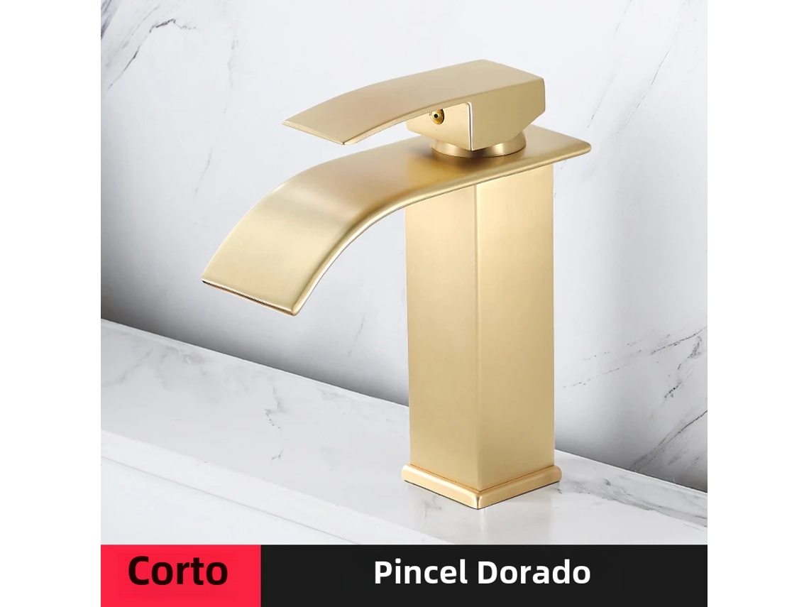 Torneira MDUG Moderna de Aço Inoxidável com Monocomando para Água Quente e Fria Dourada Curta MDUG