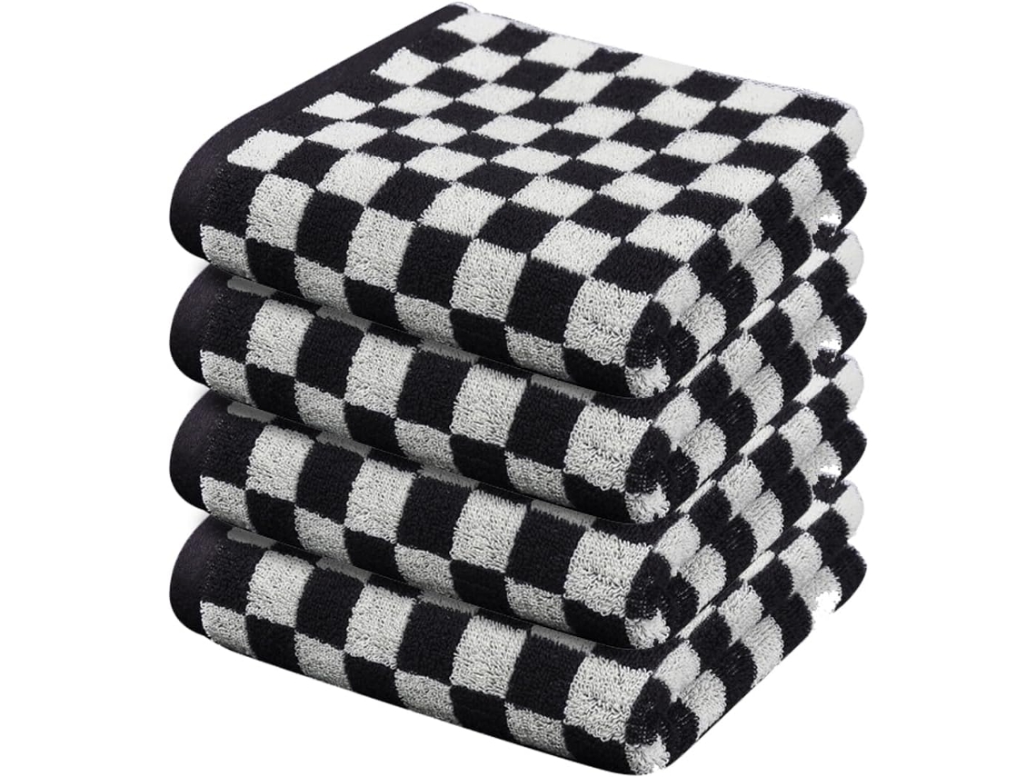 Toalhas de Rosto 36 X 76 Cm, Pacote com 4 Unidades, Pretas e Brancas, para Banheiro, Cozinha, Academia e Spa AQUAFORGE
