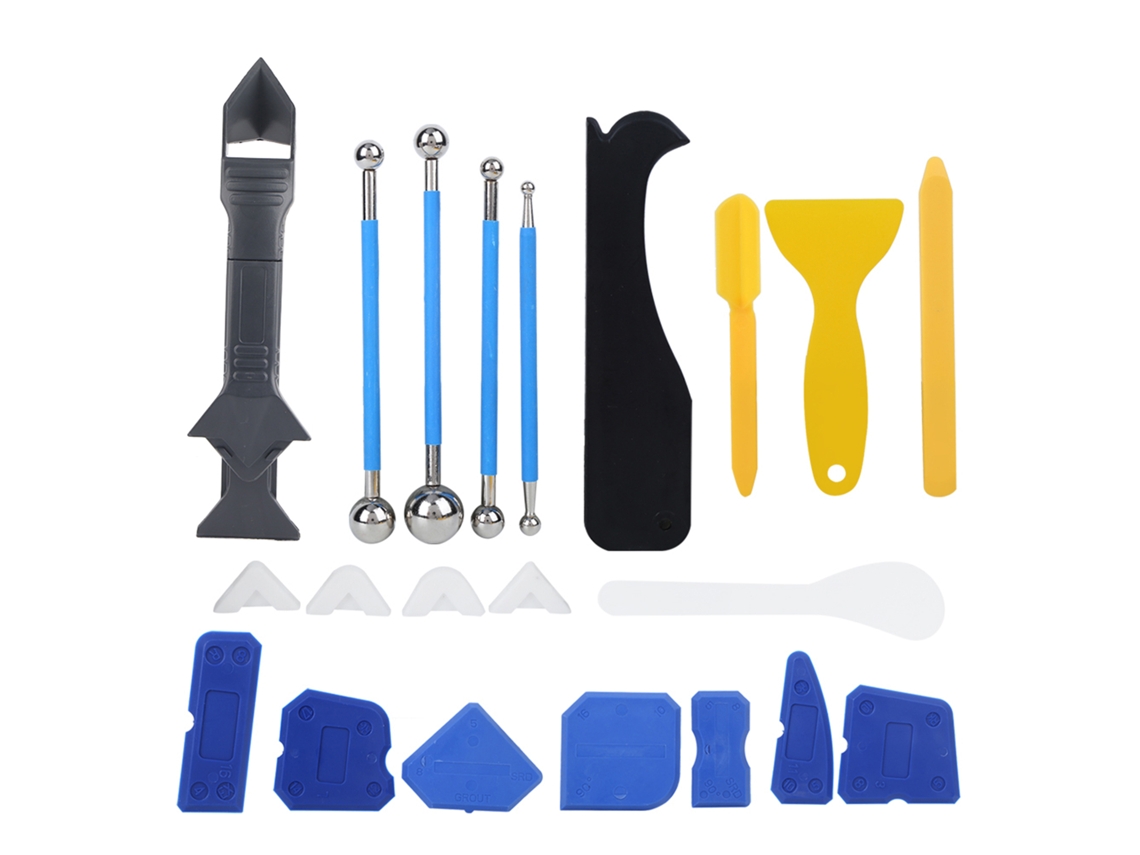 Kit De Ferramentas De Aplicação E Finalização De Selante Silicone 22 Peças Para Moldura E Rejunte