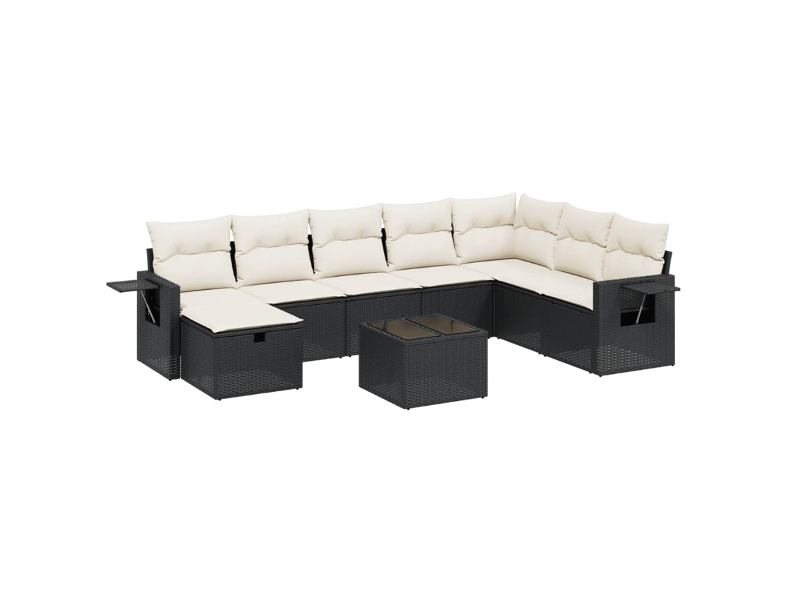 Conjunto de 9 Sofás para Jardim com Almofadões Vime Pe Preto MAISON EXCLUSIVE (9 pcs)