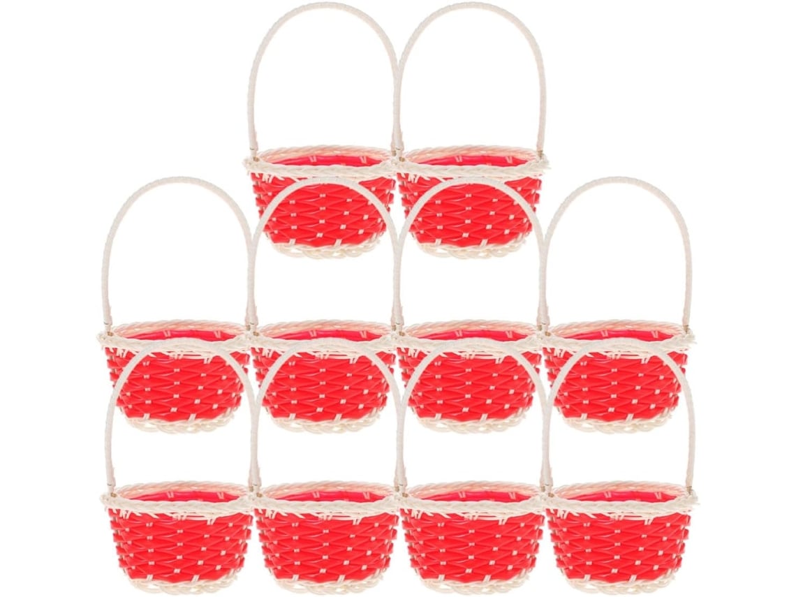 Conjunto De 10 Cestos Pequenos De Plástico Vermelho Com Alça