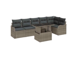 Maison Exclusive - Conjunto De Sofá De Jardim Com Almofada Manual 7 Pcs Cinzeto