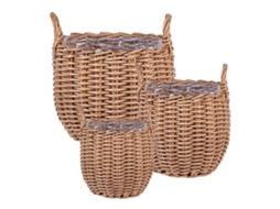 Conjunto De 3 Macetas De Mimbre Beliani Aucuba De Ratán Sintético Marrón 44x44x38