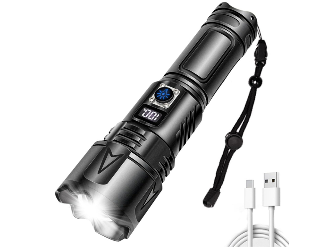 Lanterna Led À Prova D'Água de Longo Alcance Holofote Externo 5 Modos Zoom de Alumínio Lanterna Tática Carregamento Usb Preto BISBISOUS VIGA EUROPE