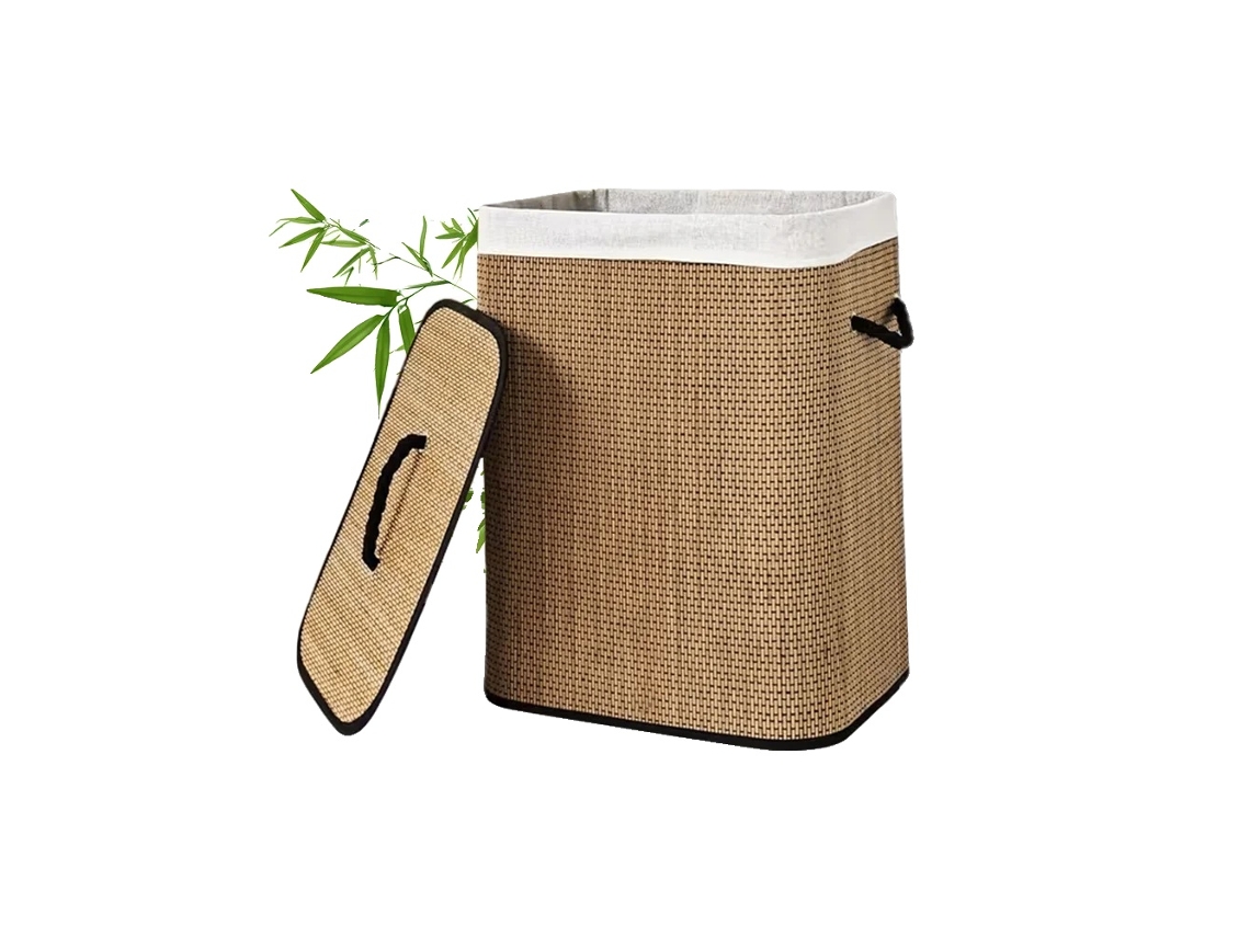 Cesto de roupa de bambu com design que economiza espaço, 72 litros (indisponível)