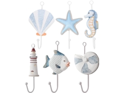 Conjunto De 6 Ganchos De Parede Com Tema Oceânico Em Estilo Mediterrâneo Para Pendurar.