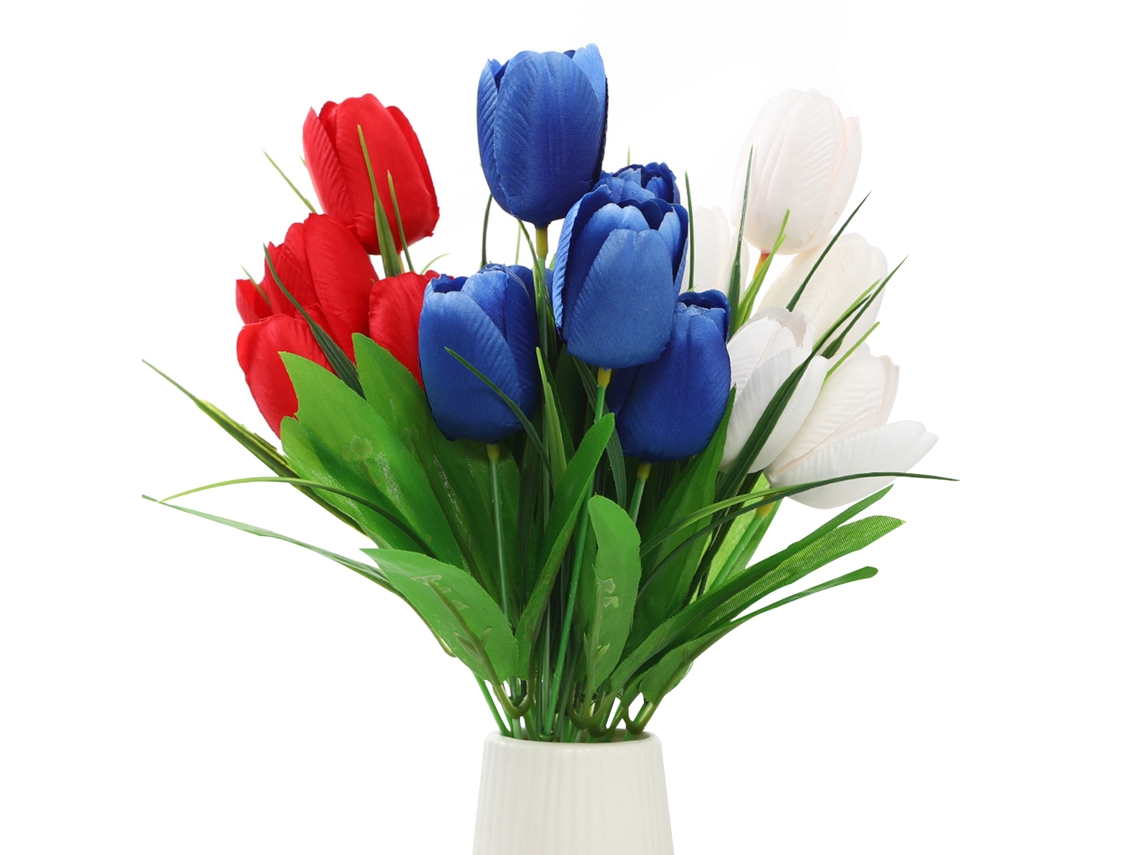 Laxiscreed Bouquet De Tulipas Com 6 Cabeças Para O Dia Da Independência Em Tecido De Seda E Arame