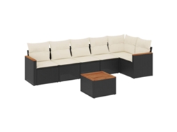 Conjunto de 7 Sofás para Jardim com Almofadões Vime Pe Preto MAISON EXCLUSIVE (7 pcs)
