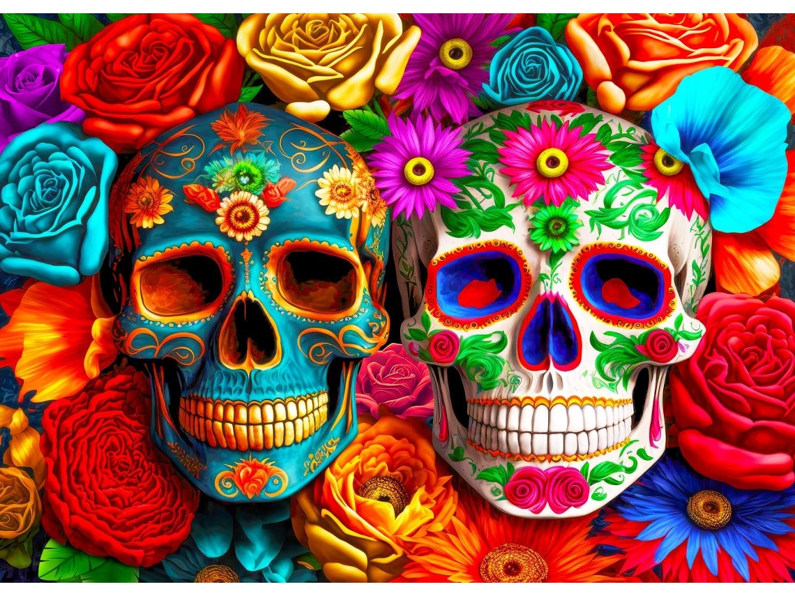 Quebra-cabeças De 1000 Peças Para Adultos - Caveira Com Flores Coloridas - Jogos Educativos Quebra-cabeças Coloridos (vermelho)