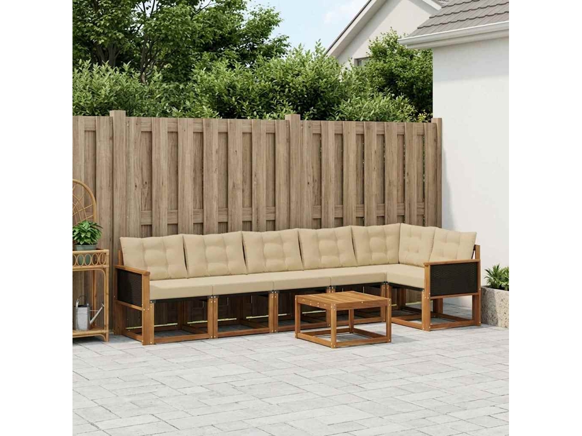 Vidaxl Conjunto De Sofás Para Exterior 7 Pcs Natural E Bege