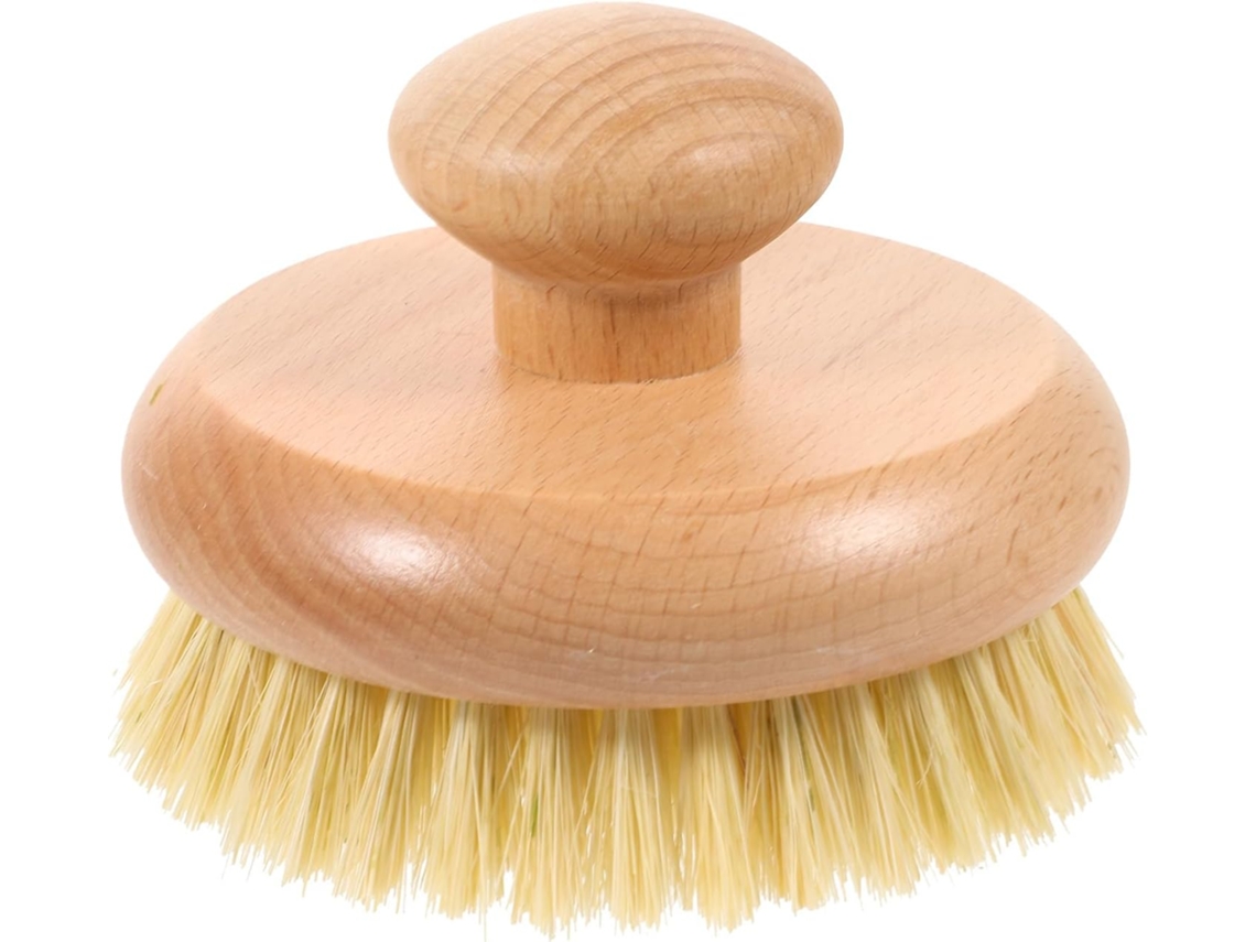 Escova De Banho Redonda Pequena Com Cabo Madeira Faia Para Massagem Nas Costas, Esfoliação, Banho E Limpeza Corporal