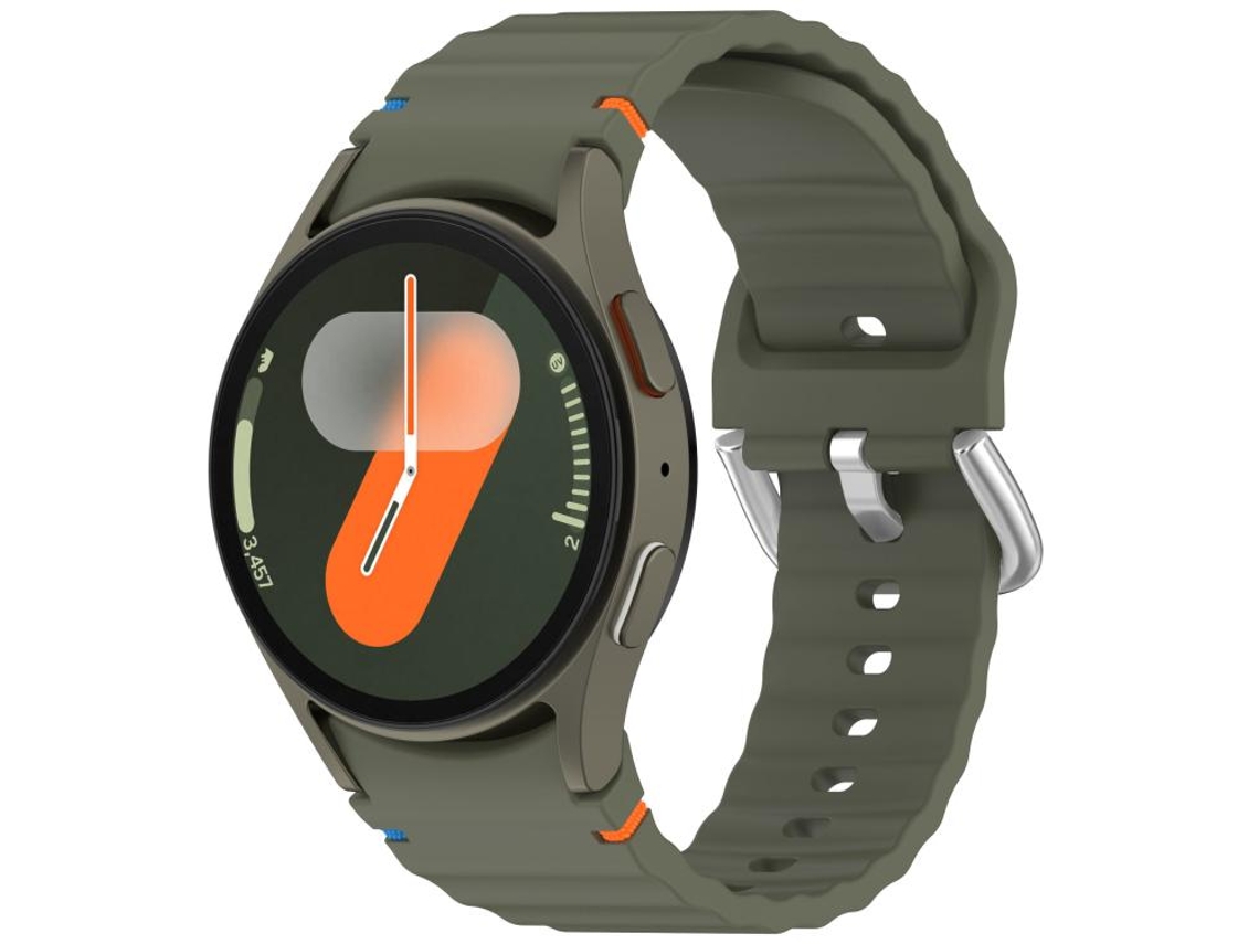 Bracelete para Samsung Galaxy Watch 7 Silicone com Grãos Ondeado Costurado e Fivela Prateada Verde Exército XIAOMOYU (40/44mm)