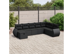 Conjunto de 8 Sofás de Jardim com Almofadas Vime Pe Preto Dkd Home Decor