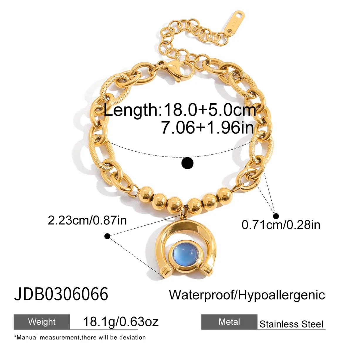 Pulseira Em Resina Azul Em Formato De Ferradura, Feita De Aço Inoxidável À Prova D'água, Com Design Exclusivo.