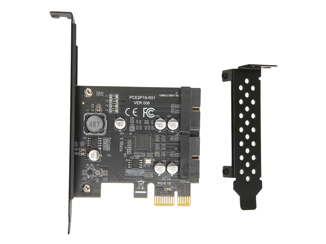 Placa de expansão PCIe para USB 3.2 Gen1, dual porta, 19pin, conector riser, 5Gbps | S/MARCA