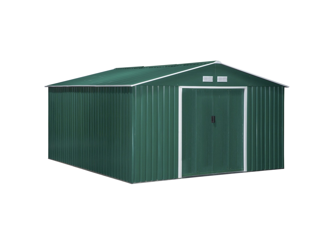 Abrigo de Jardim Aço galvanizado e PP cor Verde 340x386x200cm OUTSUNNY