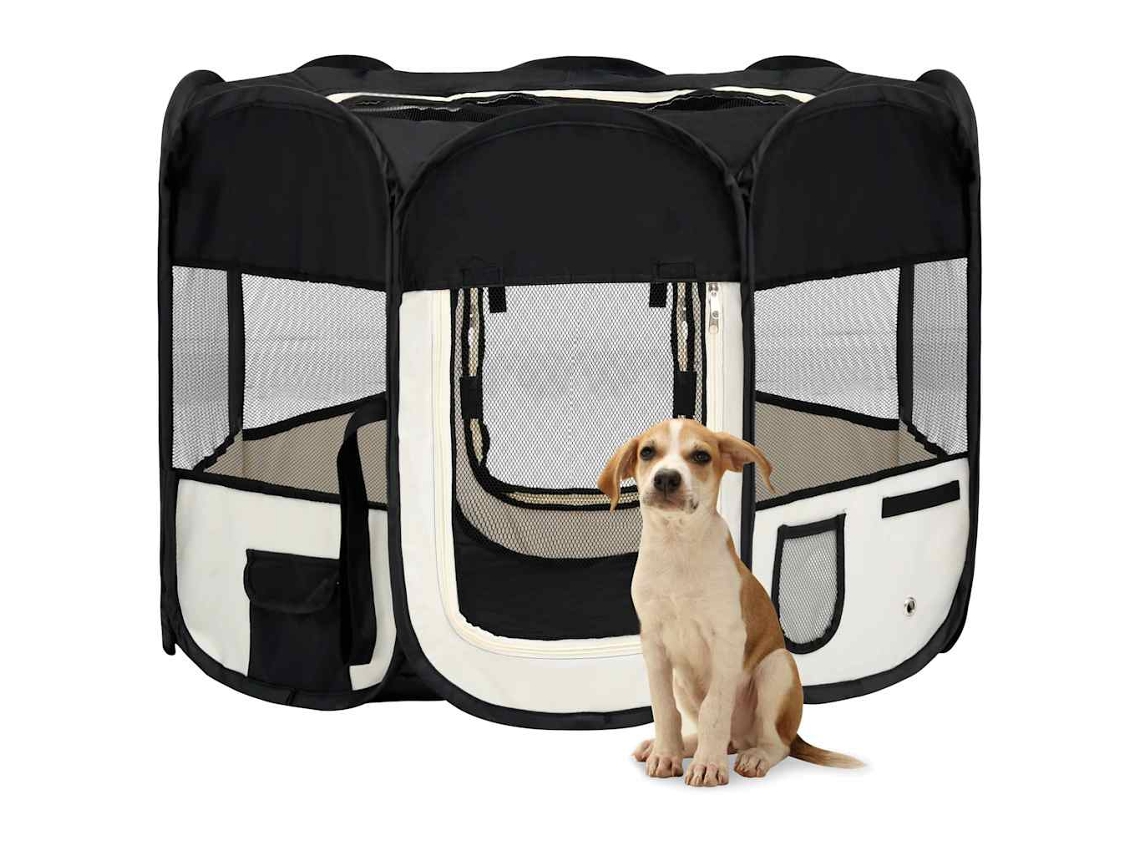 Vidaxl Parque Dobrável P/ Cão C/ Saco De Transporte 90x90x58 Cm Preto