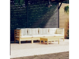 Vidaxl 5 Pcs Conjunto Lounge Jardim C/ Almofadões Creme Pinho Maciço