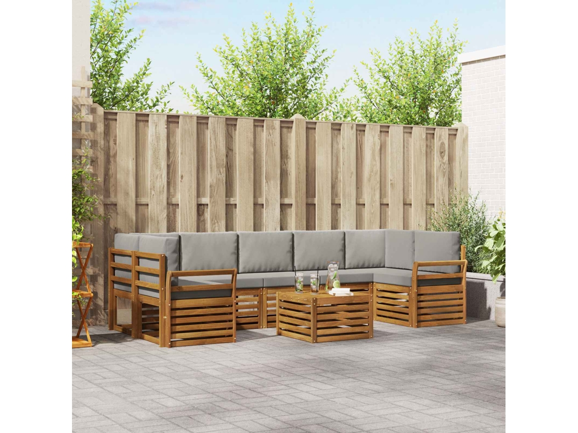 Vidaxl Conjunto De Sofás Para Exterior 8 Unid. Cinza Natural E Claro