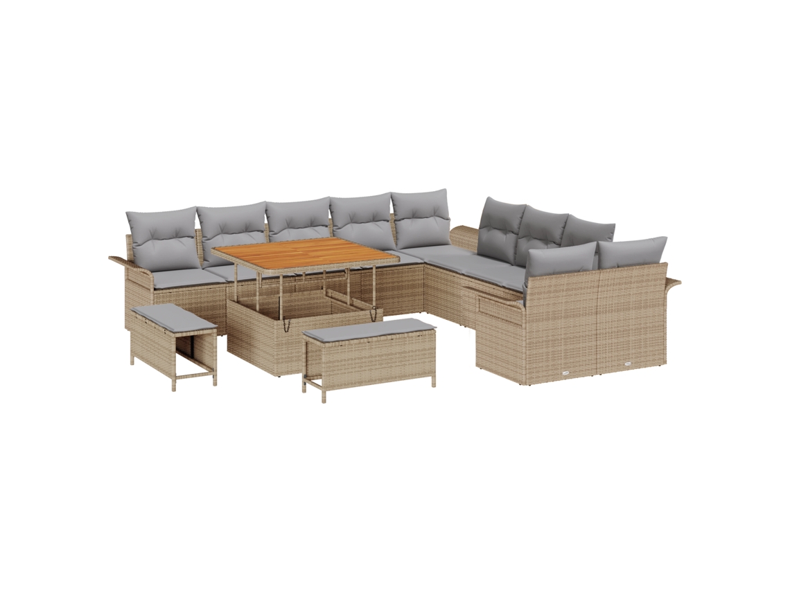 Conjunto 13 Conjunto De Sofá De Jardim Vidaxl Bege Vime Pe (306 X 289 X 85 Cm)